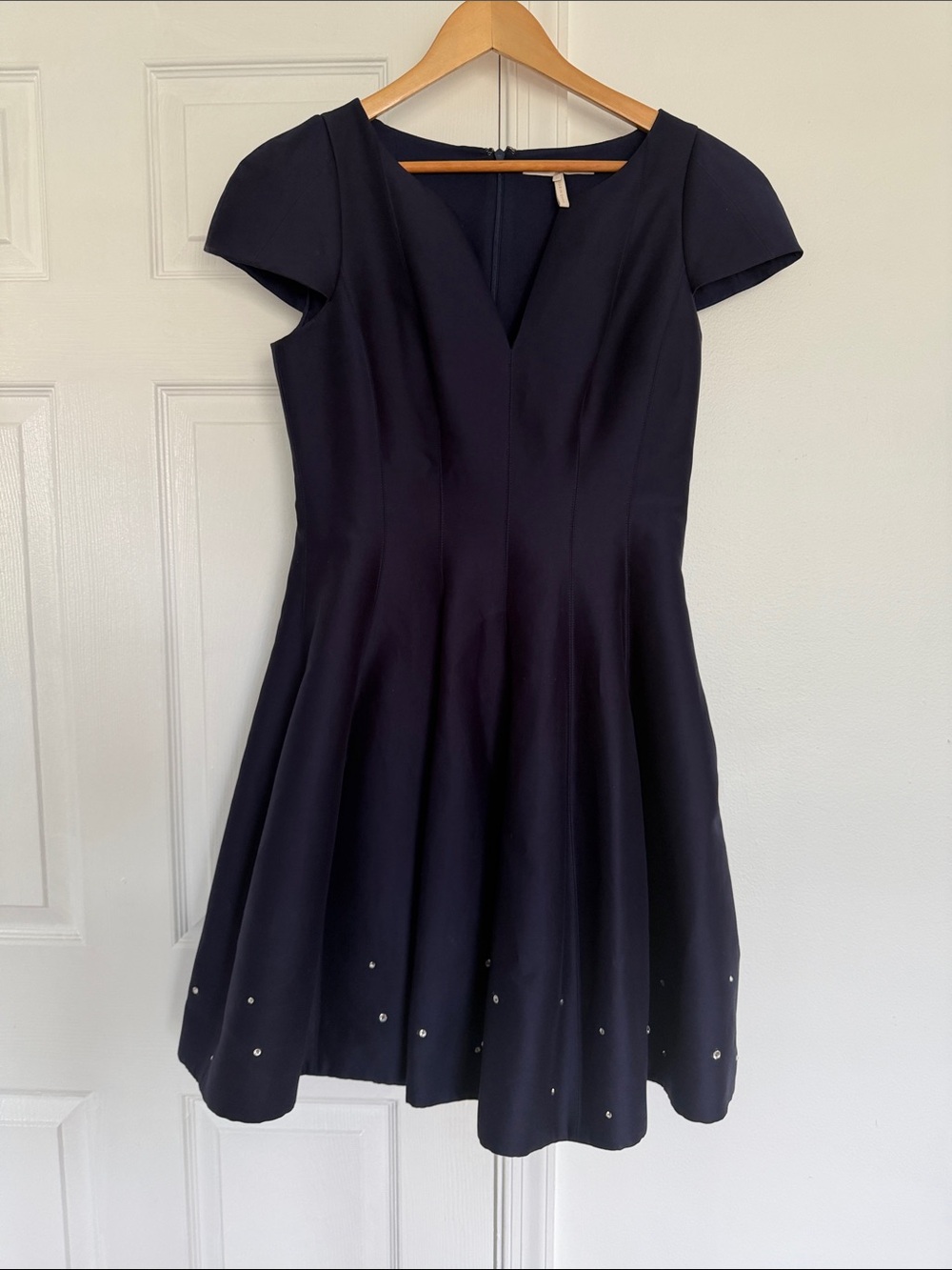 Halston Heritage Navy Fit-and-Flare Mini Dress with Hem Embellishments